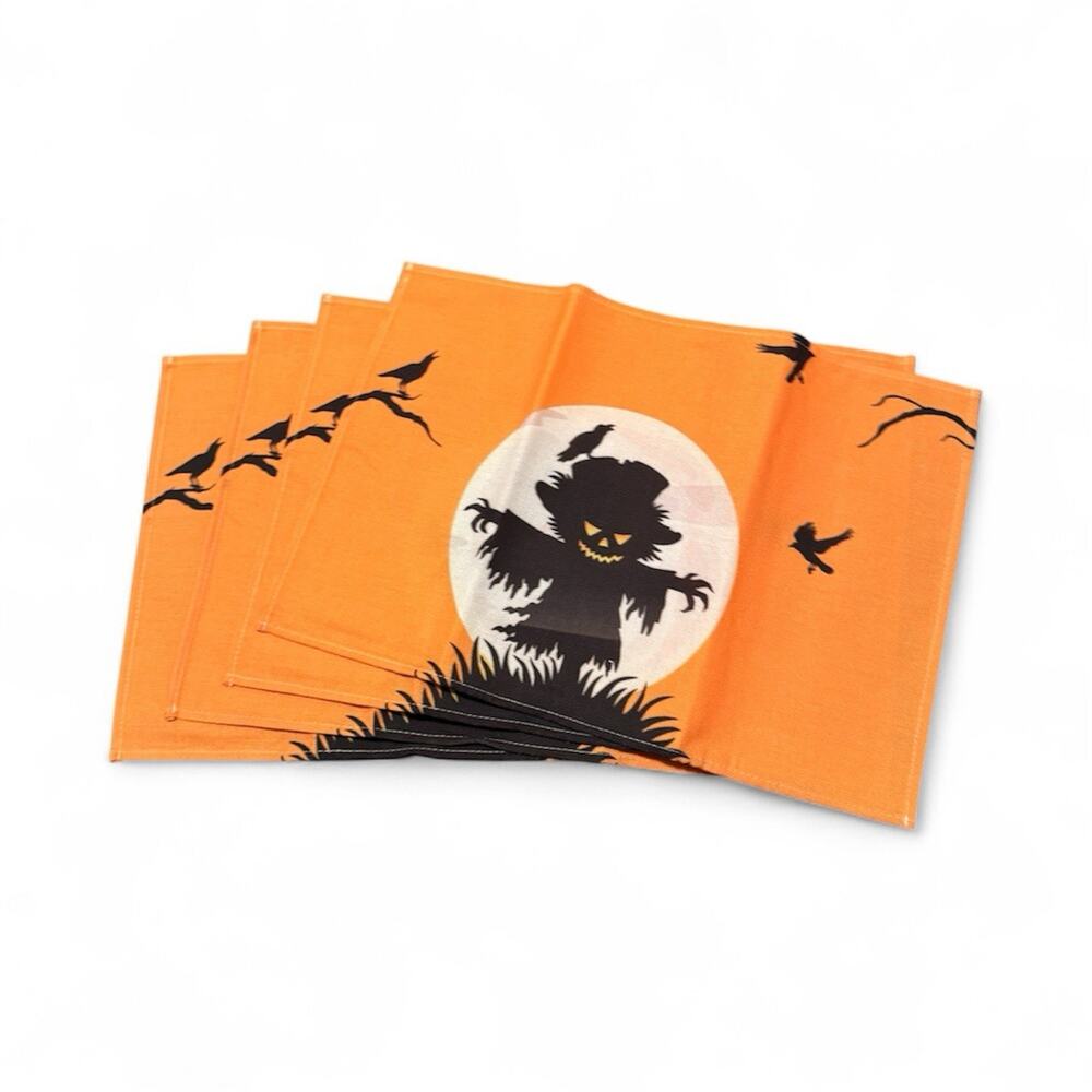 Halloween Decorations Set Of 4 Placemats 12x18 Linen Spooky Scarecrow